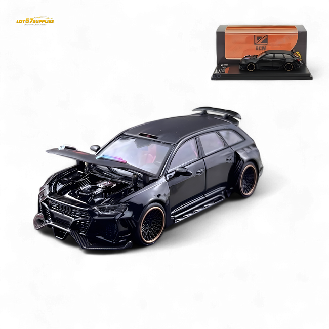 DCM Modified Audi RS6 Wagon Metallic Black - Engine & Openable Hood 1:64 - Collectors World Toys Hover Image