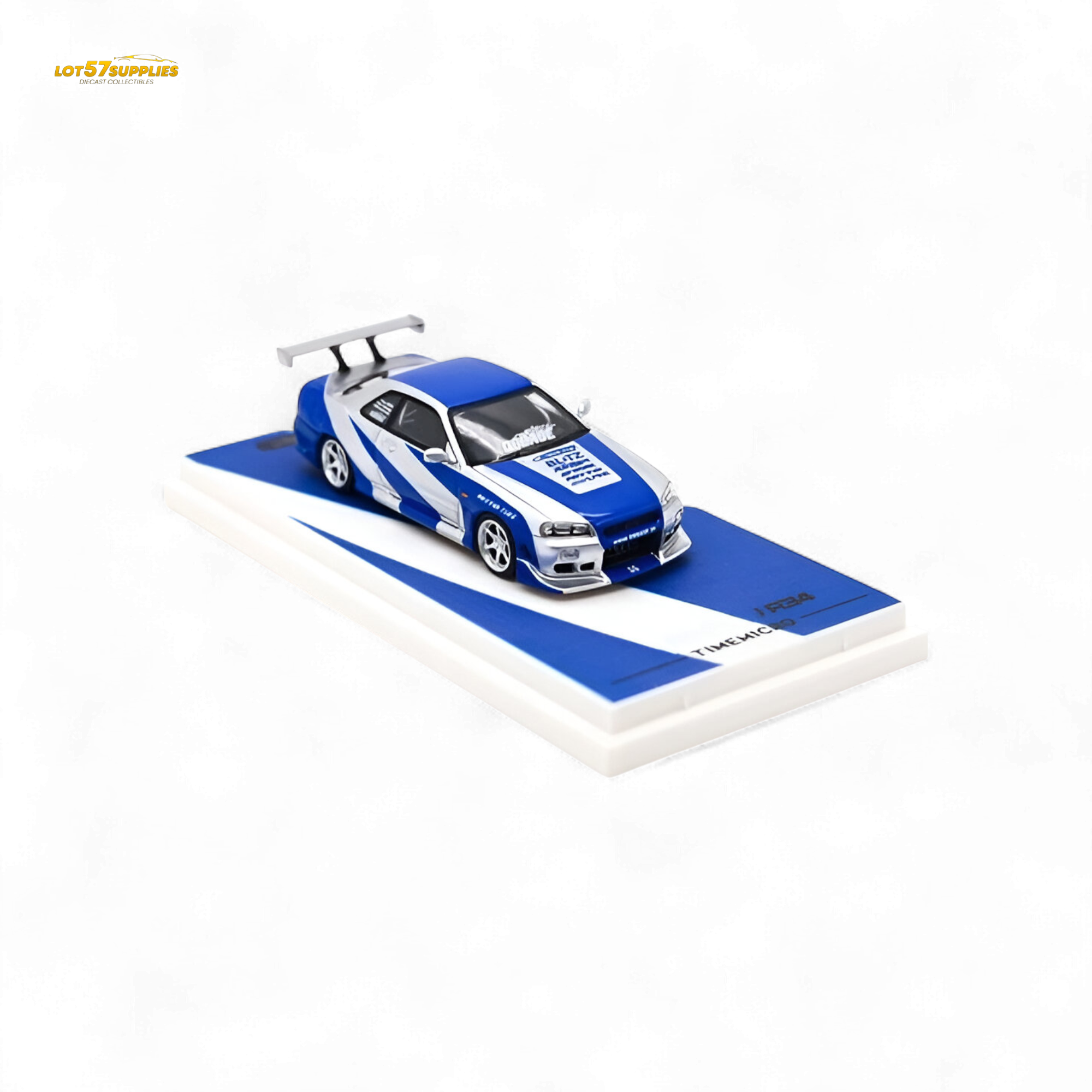 TimeMicro SKYLINE GT-R R34 - Blue Silver Ordinary 1:64