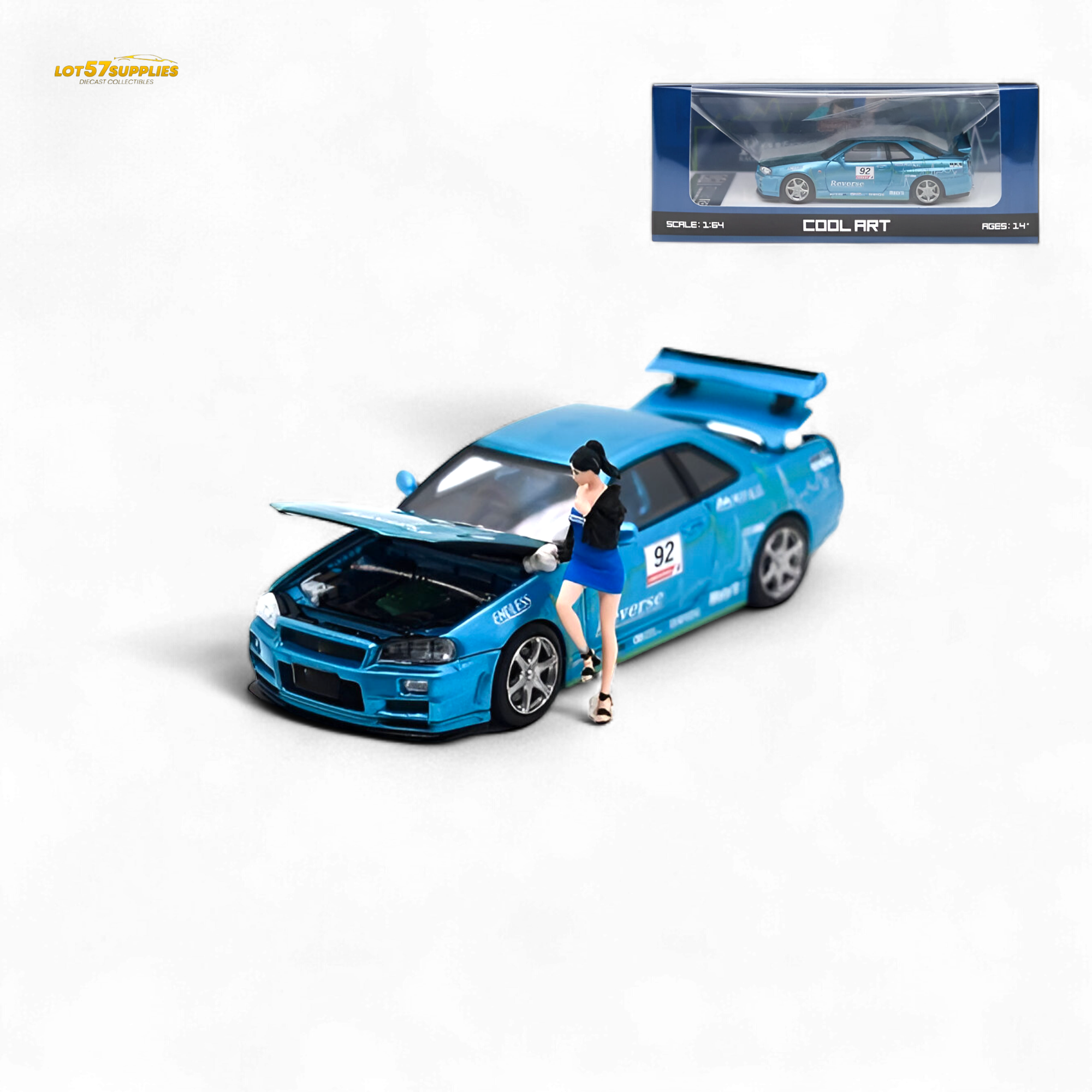 Cool Art Skyline R34 Blue #92 - With Figure 1:64 - Collectors World Toys Main image