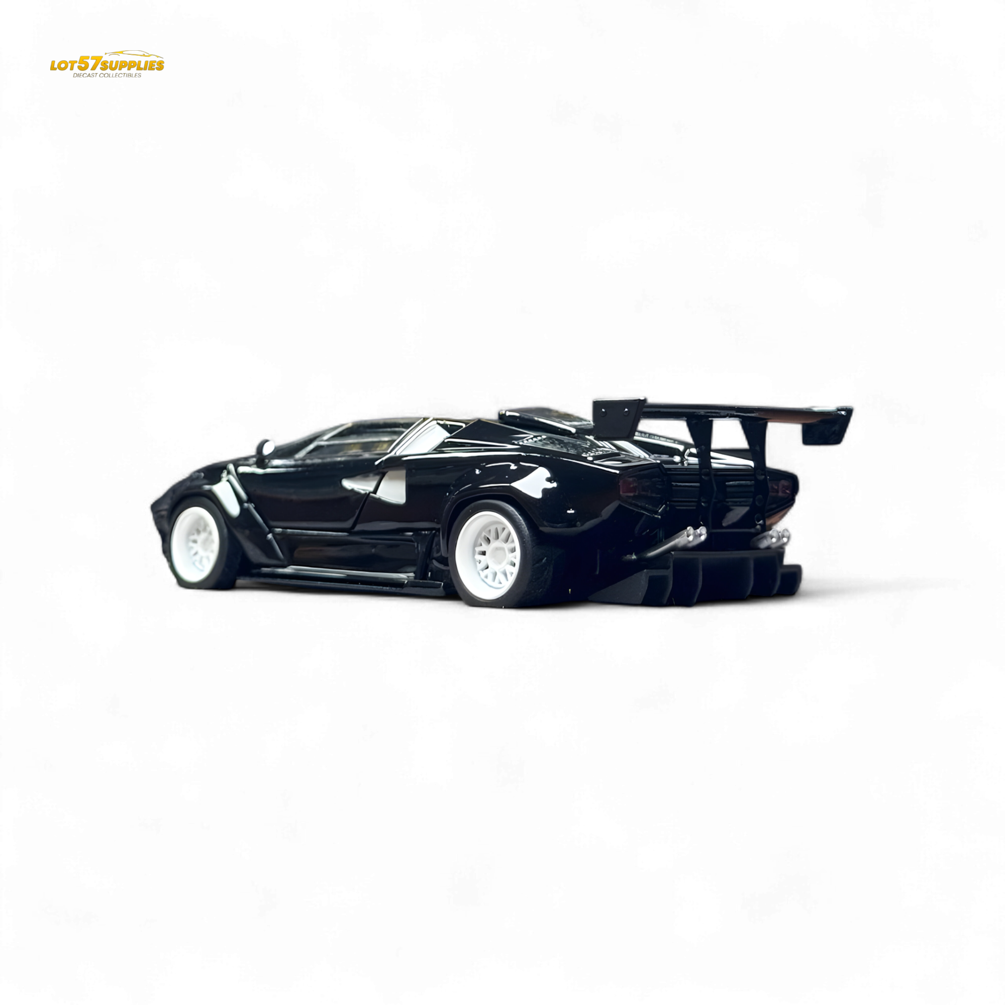 TPC Lamborghini Countach LBWK Black White Wheels Malaysia Exclusive Openable - 1:64