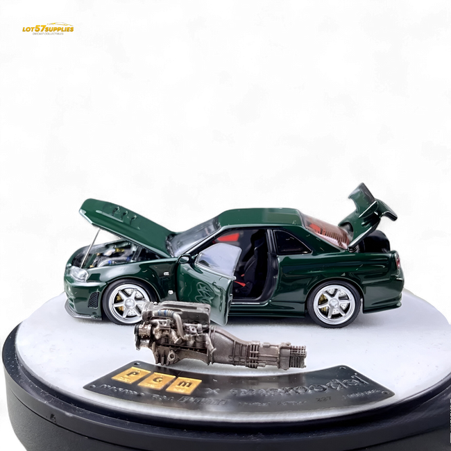 PGM Nissan GTR R34 Z-TUNE - British Green 1:64 Luxury Box 1:64 - Collectors World Toys Hover Image
