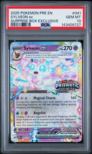 2025 POKEMON PRE EN-PRISMATIC EVOLUTIONS #041 SYLVEON ex SURPRISE BOX EXCLUSIVE PSA GEM MT 10 Main image
