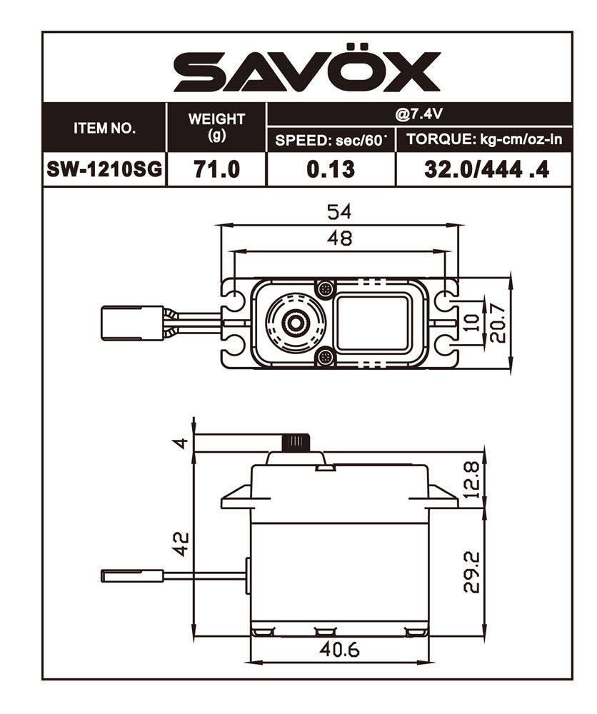 Savox - Waterproof Coreless Digital Servo 0.13sec / 444.4 @ 7.4V