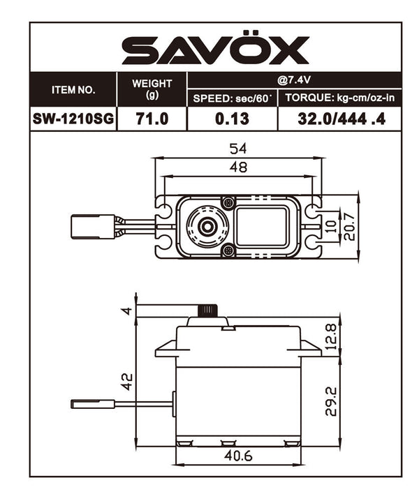 Savox - Waterproof Coreless Digital Servo 0.13sec / 444.4 @ 7.4V