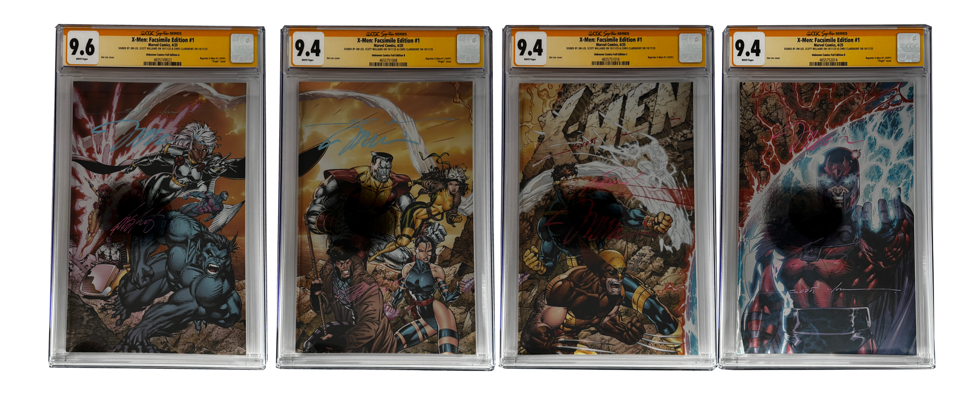 [TRIPLE SIGNED CGC YELLOW LABEL 4 PACK FOIL] X-Men 1991 #1 Facsimile Jim Lee | Claremont | Williams Cover Var [Set #1]