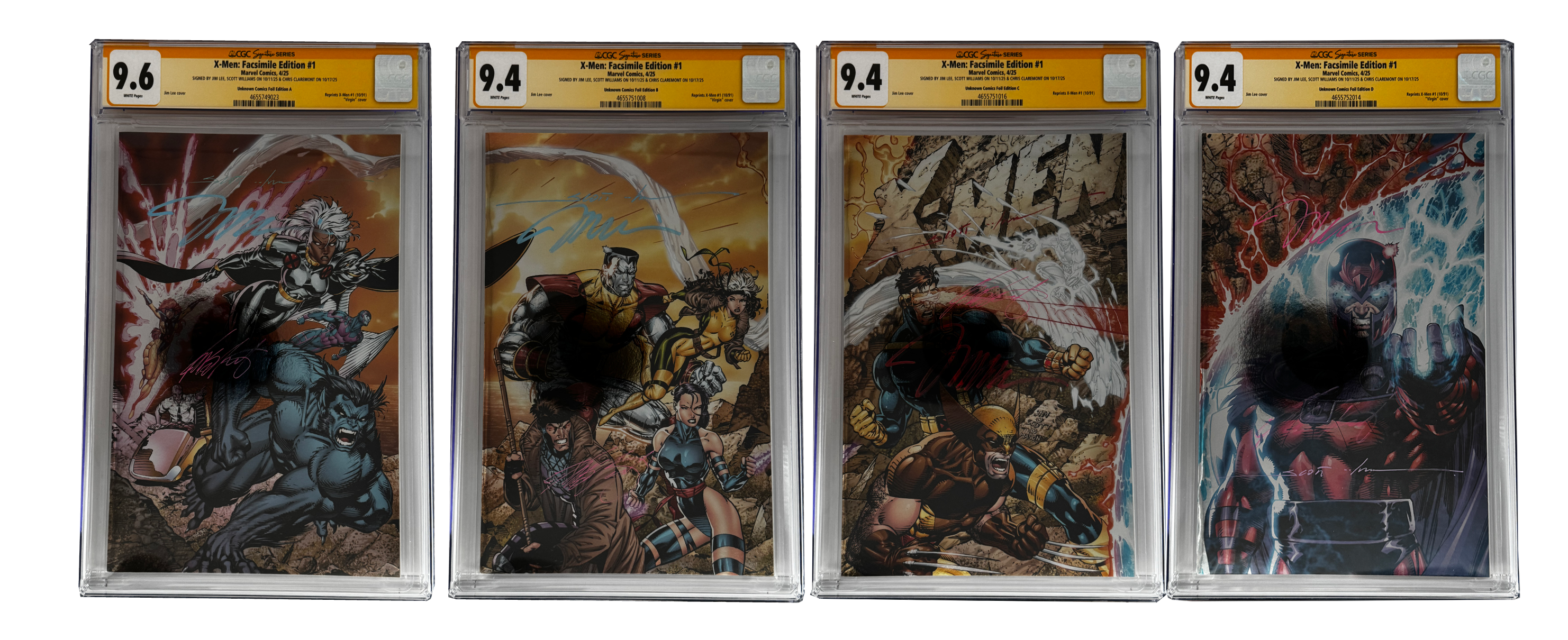 [TRIPLE SIGNED CGC YELLOW LABEL 4 PACK FOIL] X-Men 1991 #1 Facsimile Jim Lee | Claremont | Williams Cover Var [Set #1]