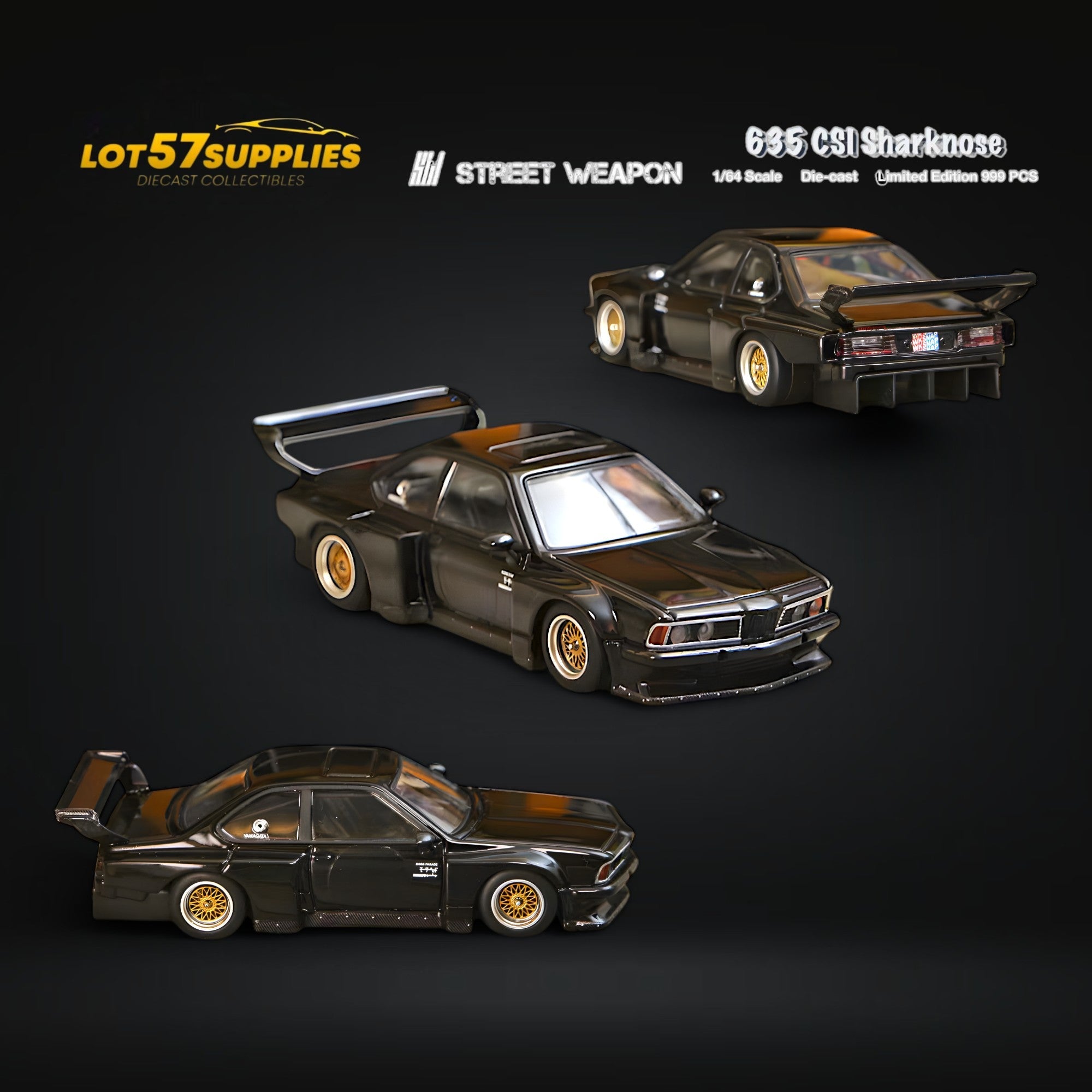 Street Weapon BMW E24 635 CSI Sharknose WideBody modified version in Black 1:64 Main image