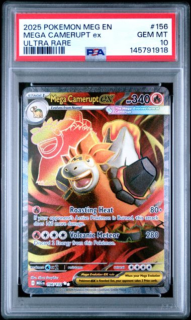 2025 POKEMON MEG EN-MEGA EVOLUTION #156 MEGA CAMERUPT ex ULTRA RARE PSA GEM MT 10 Main image