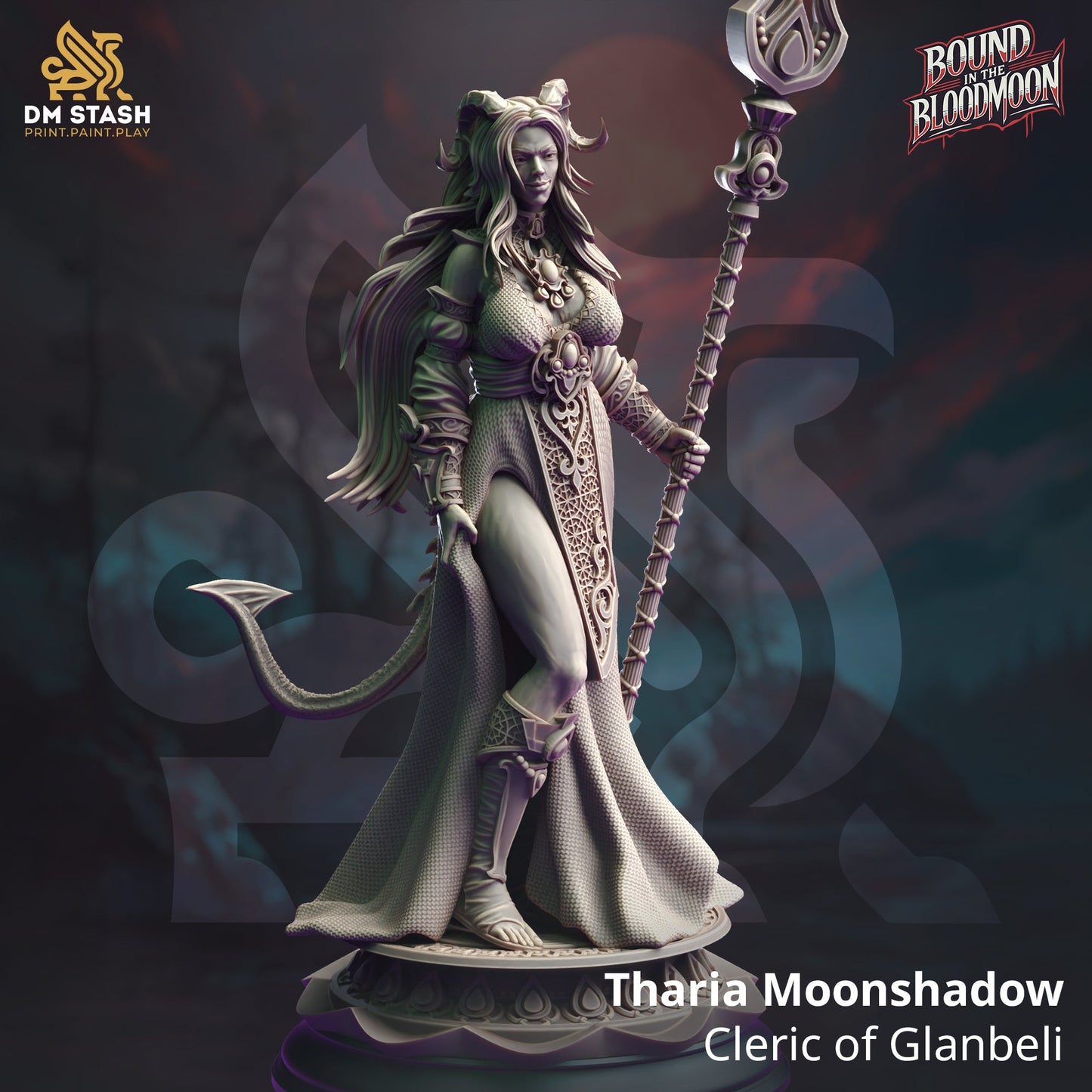 Tharia Moonshadow, Cleric of Glanbeli (Female Tiefling Cleric)