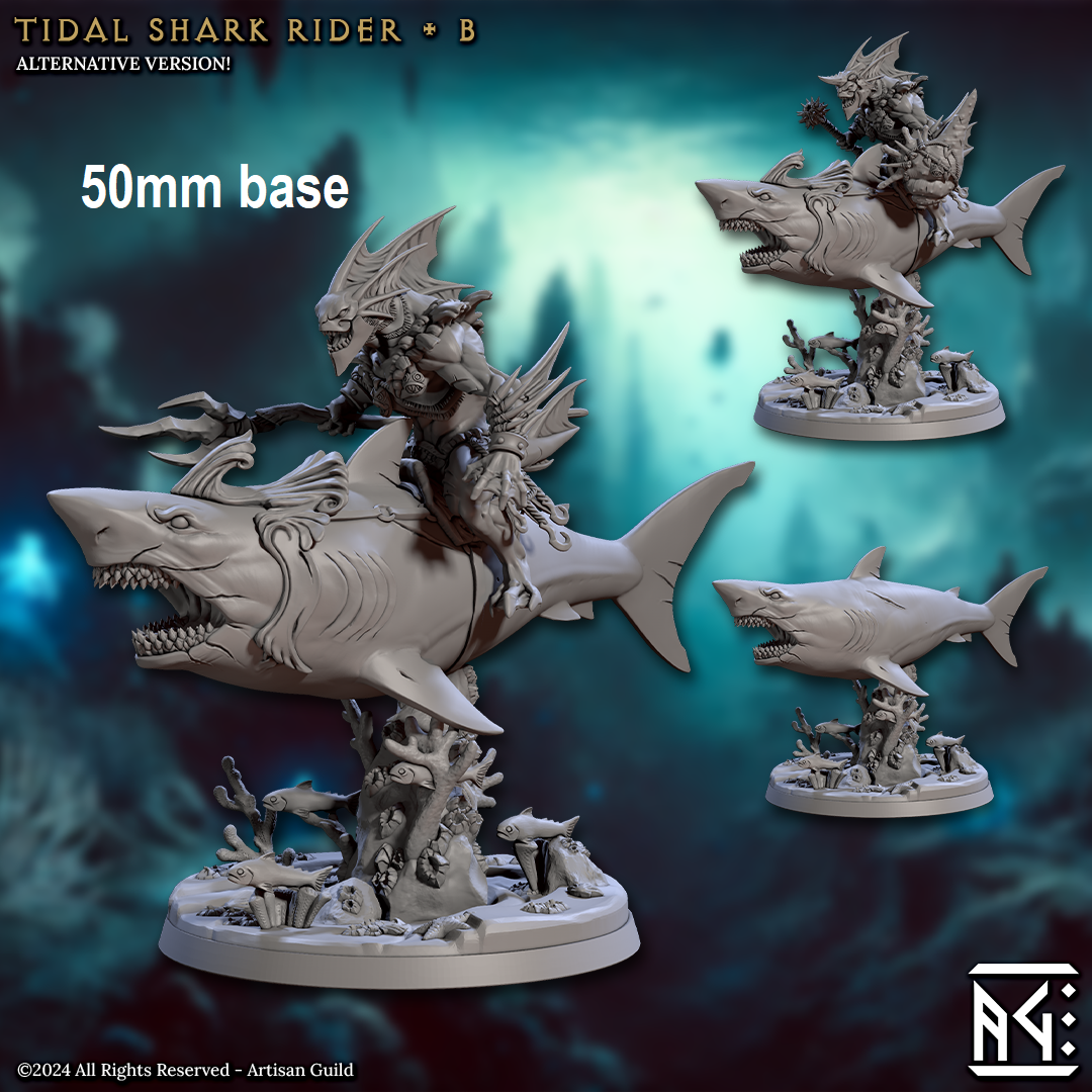 Tidal Shark Rider: Sculpt B (Mounted Male Merfolk Warrior) Main image