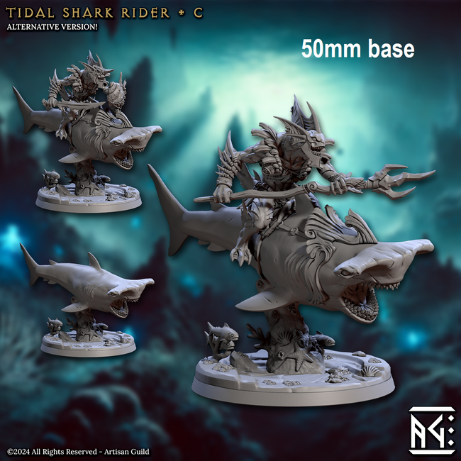 Tidal Shark Rider: Sculpt C (Mounted Male Merfolk Warrior) Hover Image