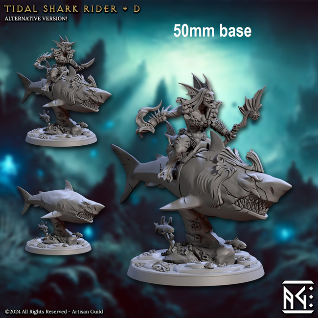 Tidal Shark Rider: Sculpt D (Mounted Female Merfolk Warrior) Hover Image