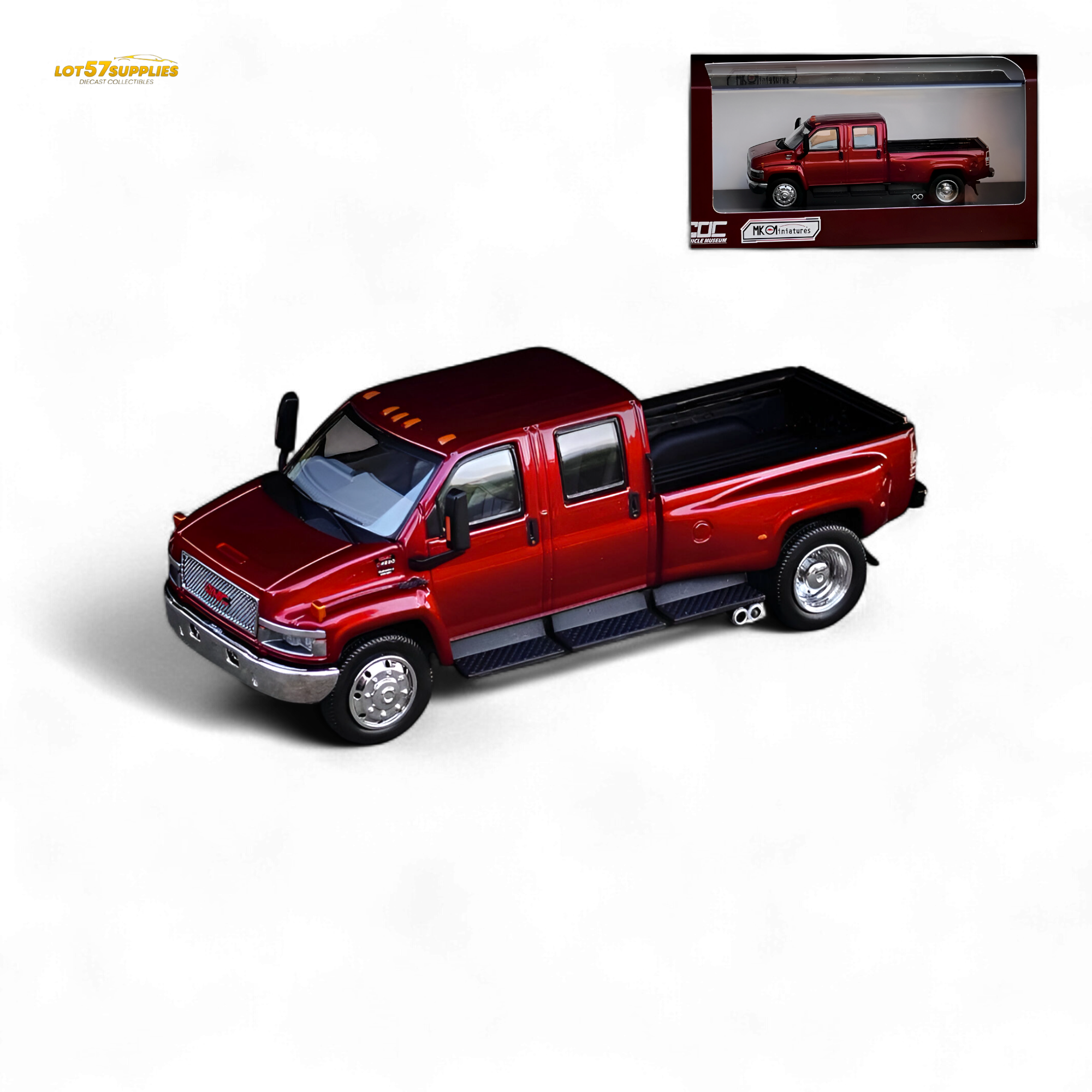 MK Miniatures & GOC GMC Top Kick Pick Up Truck - Metallic Red 1:64 Main image