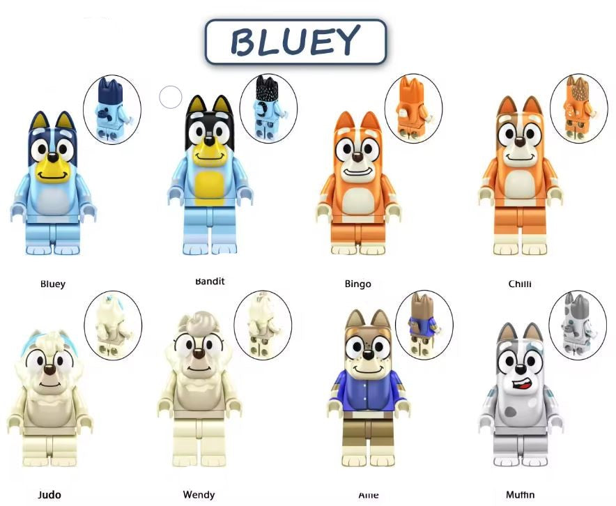 Bluey Custom Minifigure Set of 8 – Family Fun with Bluey and Friends! Main image