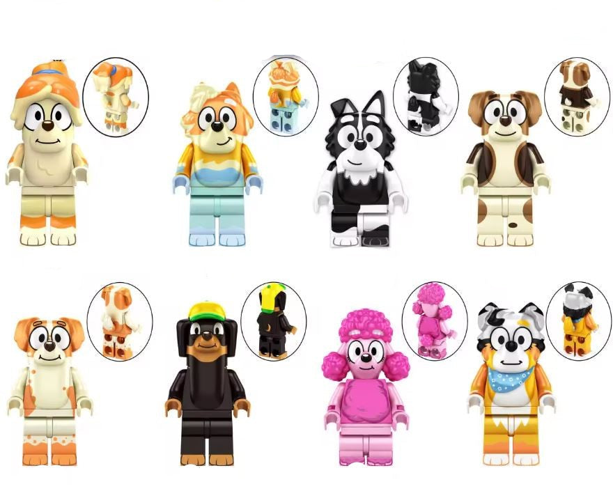 Playful Pup Family Custom Minifigure Set – 8‑Piece Fan‑Made Animal Figures Main image