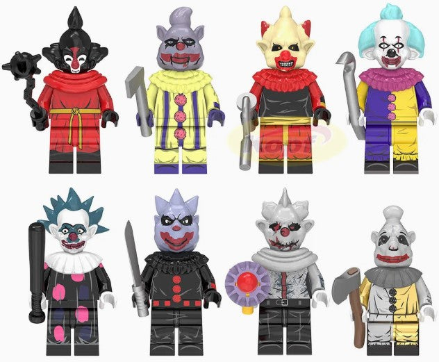 Creepy Carnival Clowns Custom Minifigure Set – 8 Horror Circus Figures (Fan-Made) - Collectors World Toys