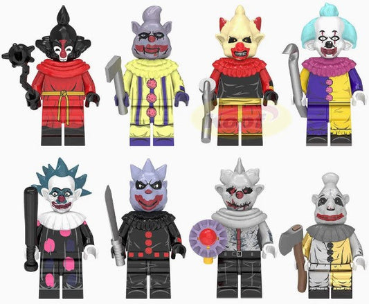 Creepy Carnival Clowns Custom Minifigure Set – 8 Horror Circus Figures (Fan-Made)