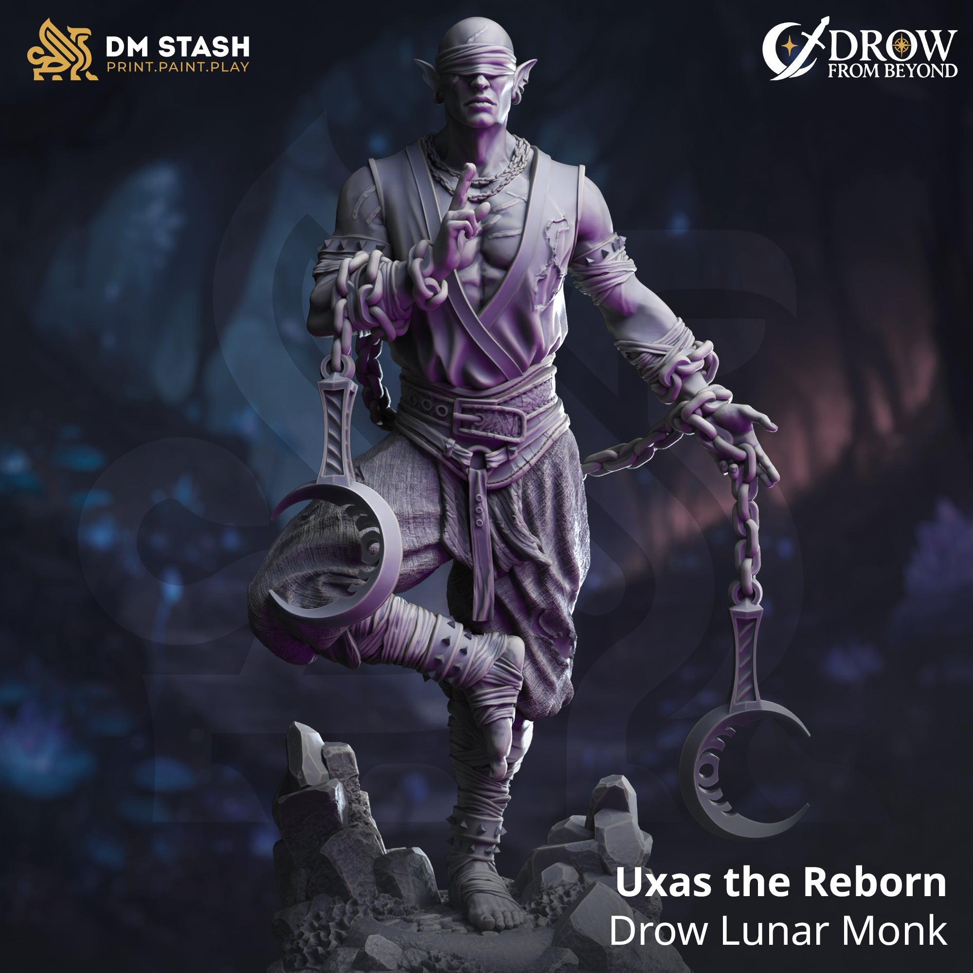 Uxas the Reborn (Male Drow Lunar Monk) Main image