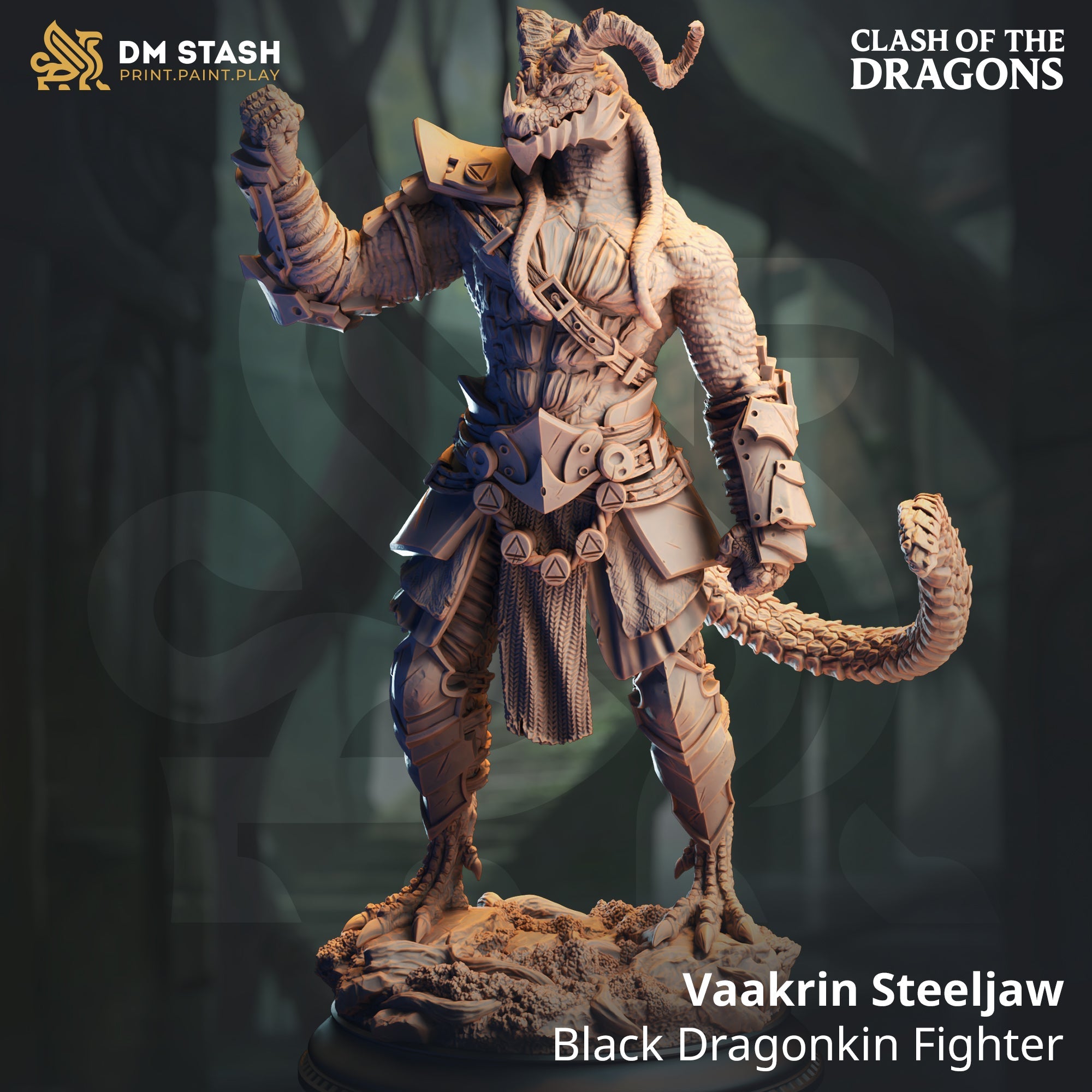 Vaakrin Steeljaw, Black Dragonkin Fighter (Male Dragonborn Fighter) Main image