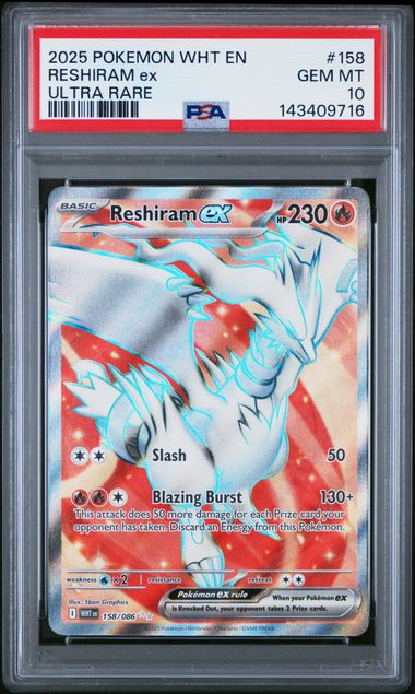 2025 POKEMON WHT EN-WHITE FLARE #158 RESHIRAM ex ULTRA RARE PSA GEM MT 10 Main image