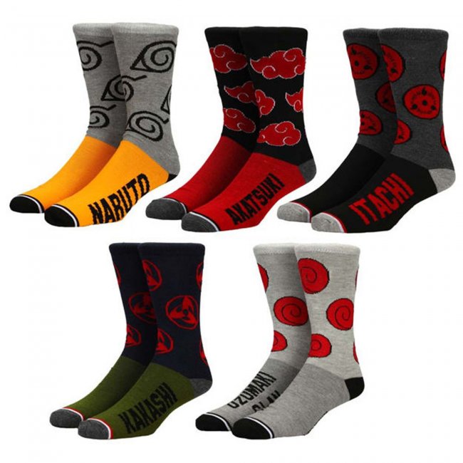 Naruto Split Color 5 Pair Crew Socks - Collectors World Toys Hover Image