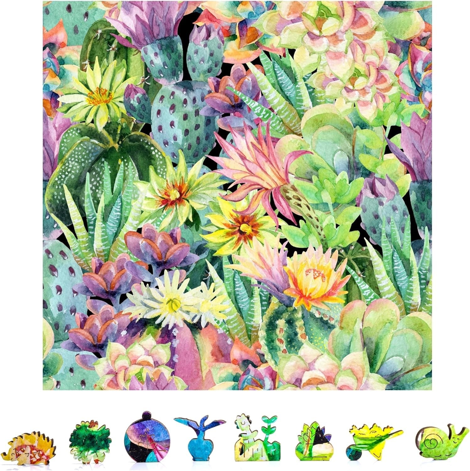 ZenChalet - Floral Cactus Wooden Jigsaw Puzzle, 1000 Pcs